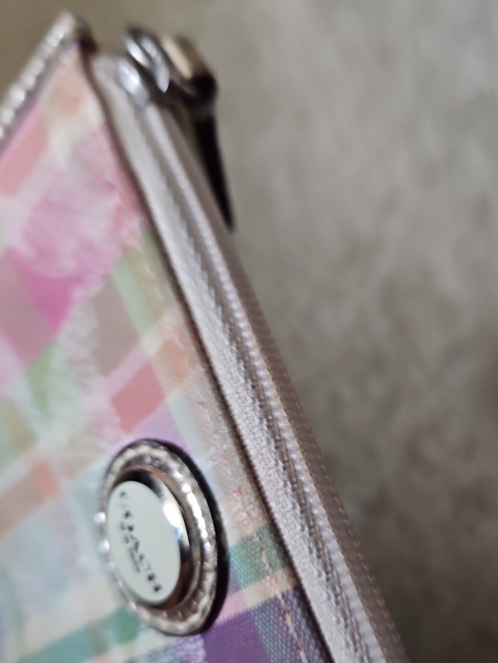 Coach Pastel Plaid Zip Card Case with Metallic Trim - Picture 6 of 6